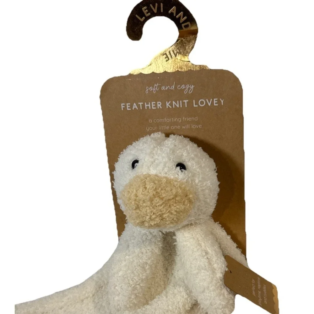 Levi & Emmie Baby Duck Goose Chick Plush Feather Knit Lovey Security Blanket NEW